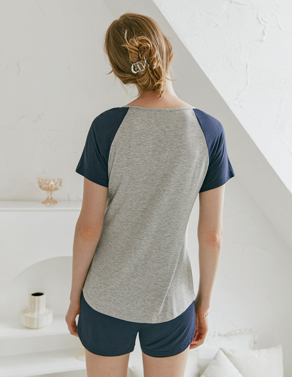 Ekouaer Ekouaer Contrast Color Top Shorts Loose Pajamas Set (US Only)