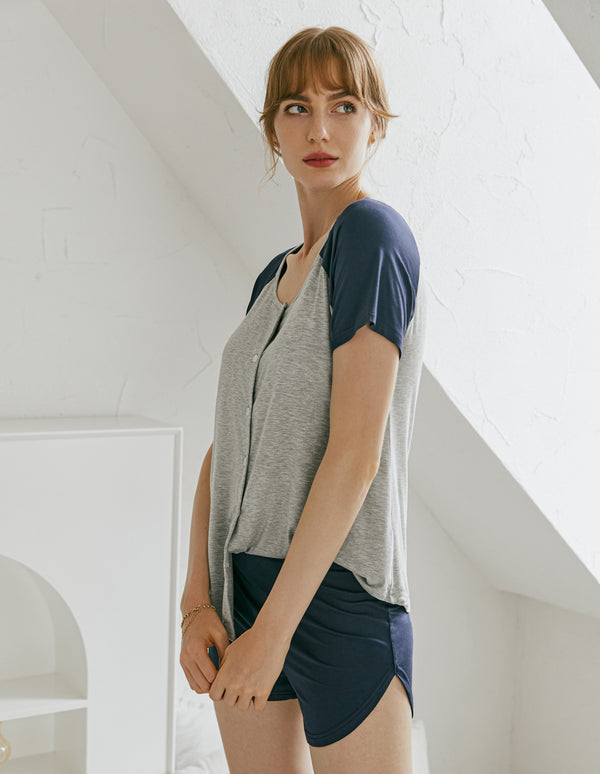 Ekouaer Ekouaer Contrast Color Top Shorts Loose Pajamas Set (US Only)