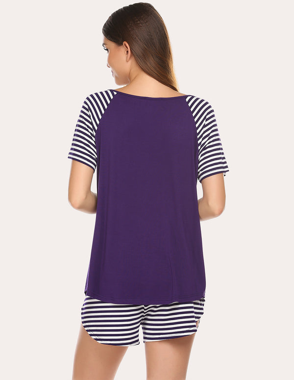 Ekouaer Ekouaer Contrast Color Top Shorts Loose Pajamas Set (US Only)