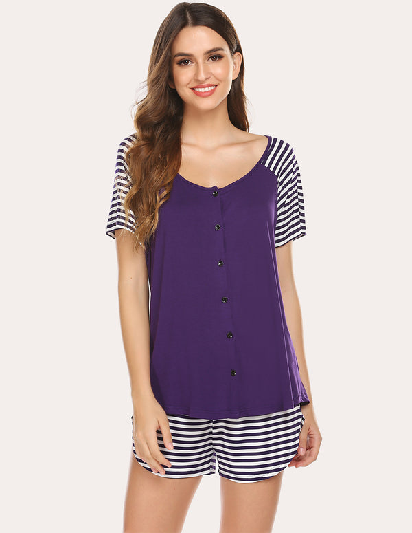 Ekouaer Ekouaer Contrast Color Top Shorts Loose Pajamas Set (US Only)