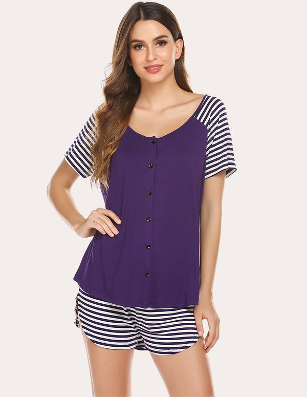 ekouaer Ekouaer Contrast Color Top Shorts Loose Pajamas Set (US Only)