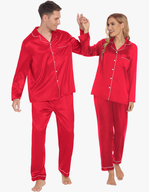 ekouaer Ekouaer Couples Matching Pajamas Silk Satin Loungewear Pjs Set