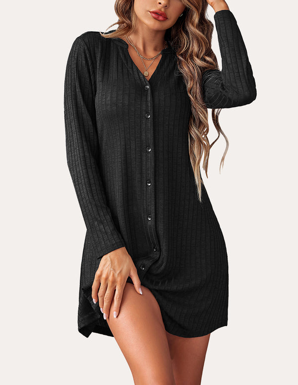 Ekouaer Cozy Stretchy Ribbed Nightshirt (US Only)