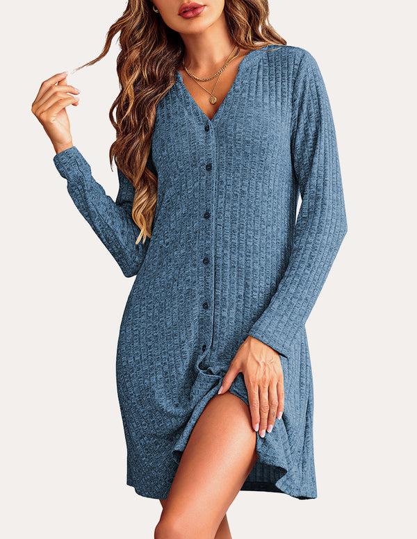 Ekouaer Cozy Stretchy Ribbed Nightshirt (US Only)