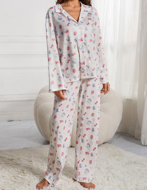 Ekouaer Cozy Sweet Fruit Print Pajama Set