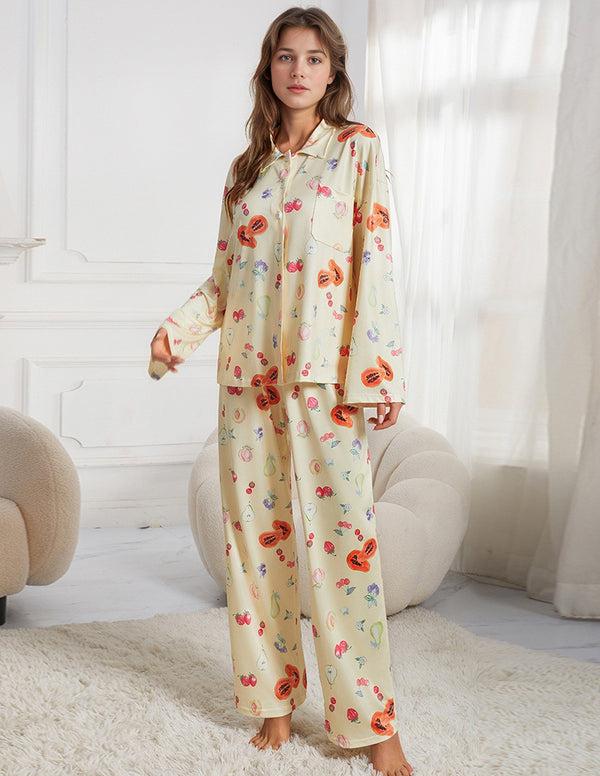 Ekouaer Cozy Sweet Fruit Print Pajama Set