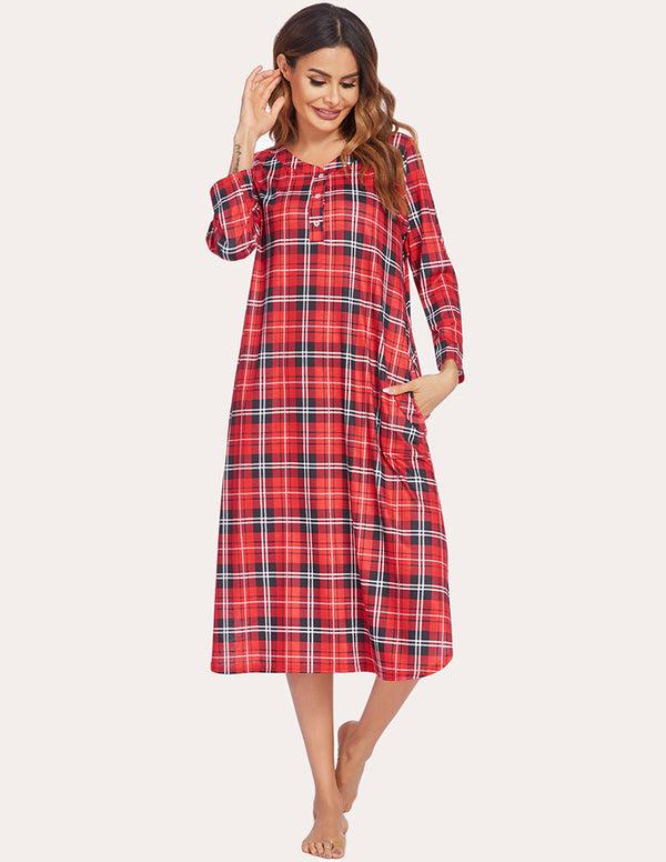 Ekouaer Ekouaer Flannel Plaid Nightgown (US Only)