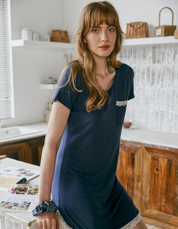 Ekouaer Ekouaer Lace Trim Soft Nightdress (US Only)