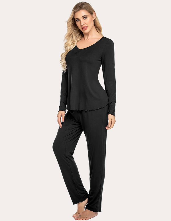 Ekouaer Ekouaer Ruched V-Neck Pajamas Set (US Only)