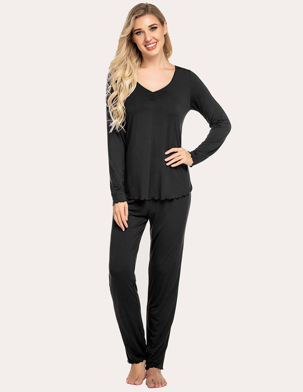 ekouaer Ekouaer Ruched V-Neck Pajamas Set (US Only)
