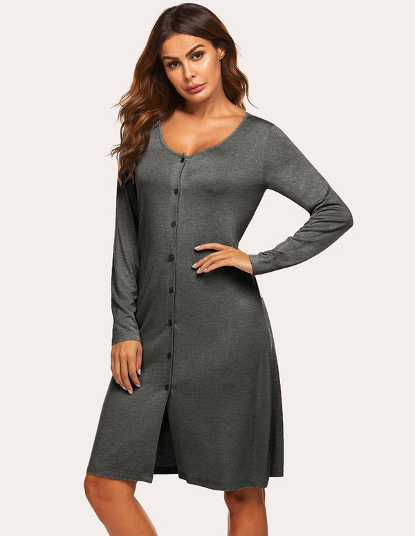 Ekouaer Ekouaer Single Breasted Nightdress (US Only)