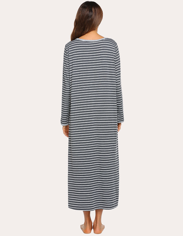 Ekouaer Ekouaer Striped Zipper Nightdress (US Only)