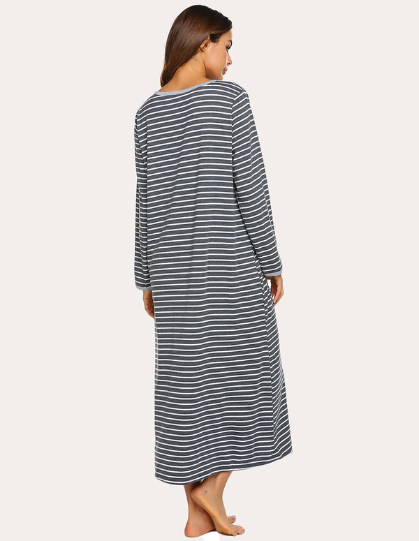 Ekouaer Ekouaer Striped Zipper Nightdress (US Only)