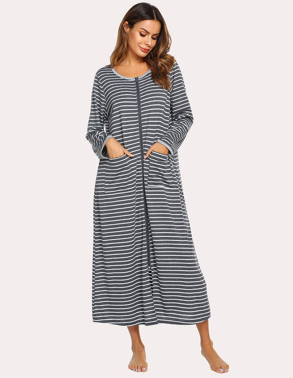 Ekouaer Ekouaer Striped Zipper Nightdress (US Only)