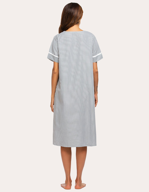 Ekouaer Ekouaer Embroidered Striped Nightdress (US Only)