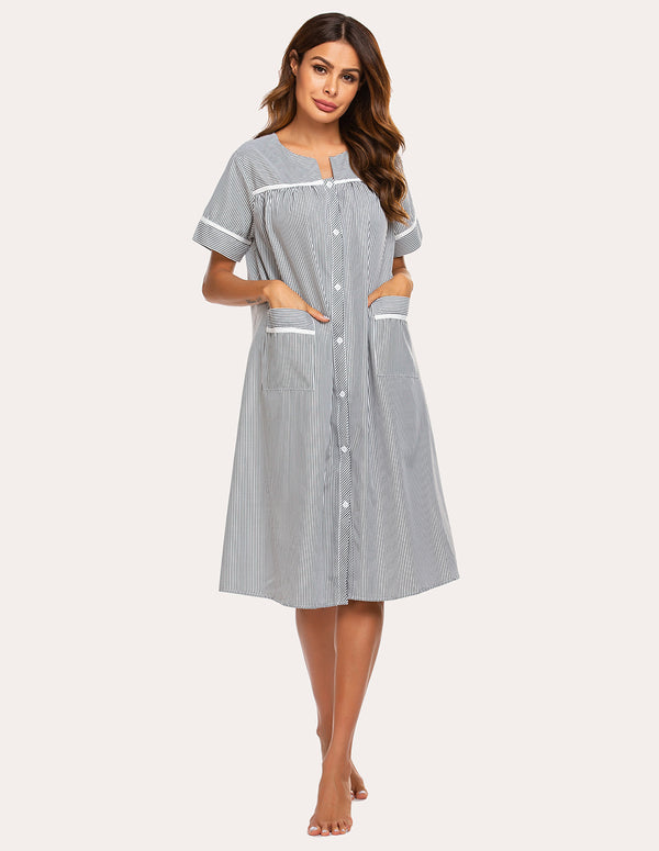 Ekouaer Ekouaer Embroidered Striped Nightdress (US Only)