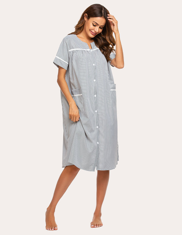 Ekouaer Ekouaer Embroidered Striped Nightdress (US Only)