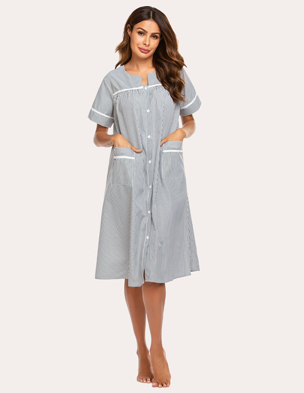 ekouaer Ekouaer Embroidered Striped Nightdress (US Only)