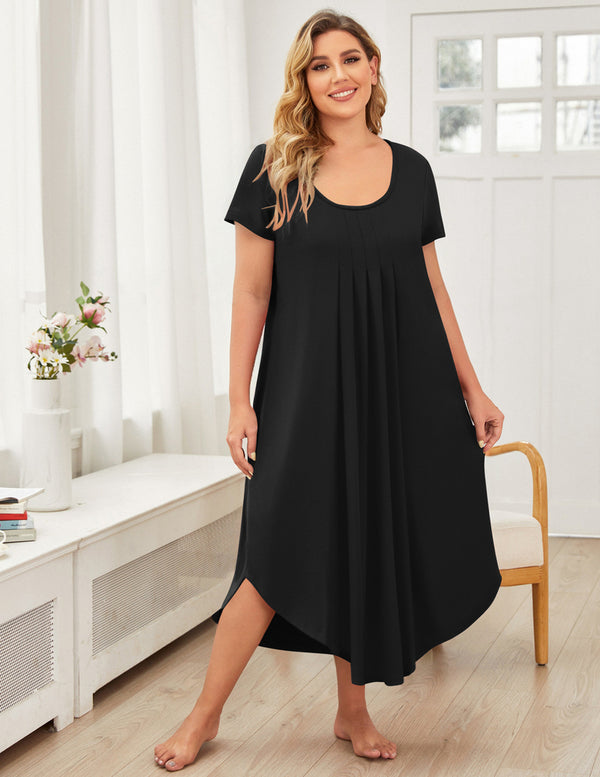 Ekouaer Ekouaer House Dress Plus Size Pleated Full Length Dress