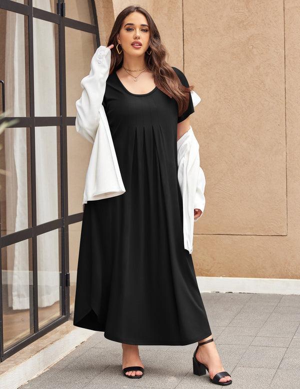 Ekouaer Ekouaer House Dress Plus Size Pleated Full Length Dress