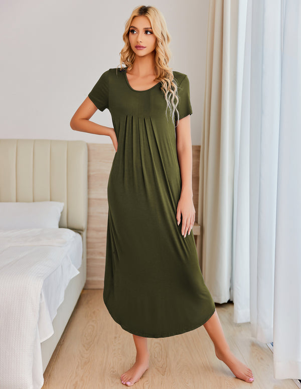 ekouaer Ekouaer House Dress Plus Size Pleated Full Length Dress
