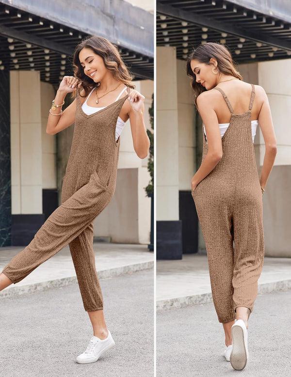 Ekouaer Ekouaer Jumpsuits For Women Sleeveless Ribbed Overall Jumpsuit Romper