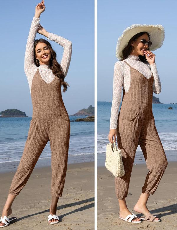 Ekouaer Ekouaer Jumpsuits For Women Sleeveless Ribbed Overall Jumpsuit Romper