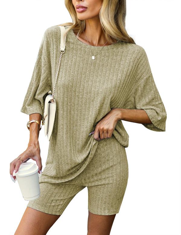 Ekouaer Ekouaer Knit Pajamas 2 Piece Lounge Sets (US Only)