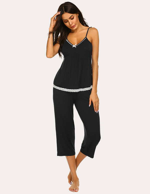 Ekouaer Ekouaer Lace Bow Camisole Pants Pajamas Set (US Only)