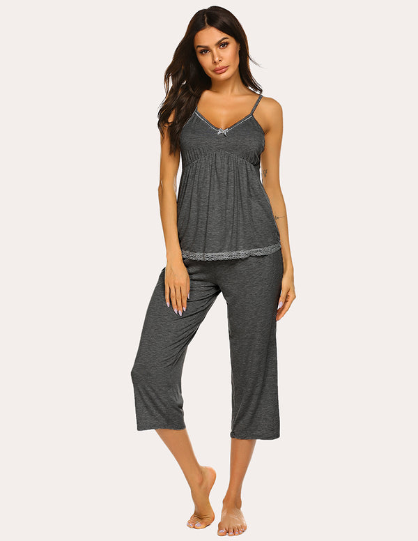 Ekouaer Ekouaer Lace Bow Camisole Pants Pajamas Set (US Only)