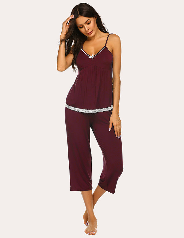 ekouaer Ekouaer Lace Bow Camisole Pants Pajamas Set (US Only)