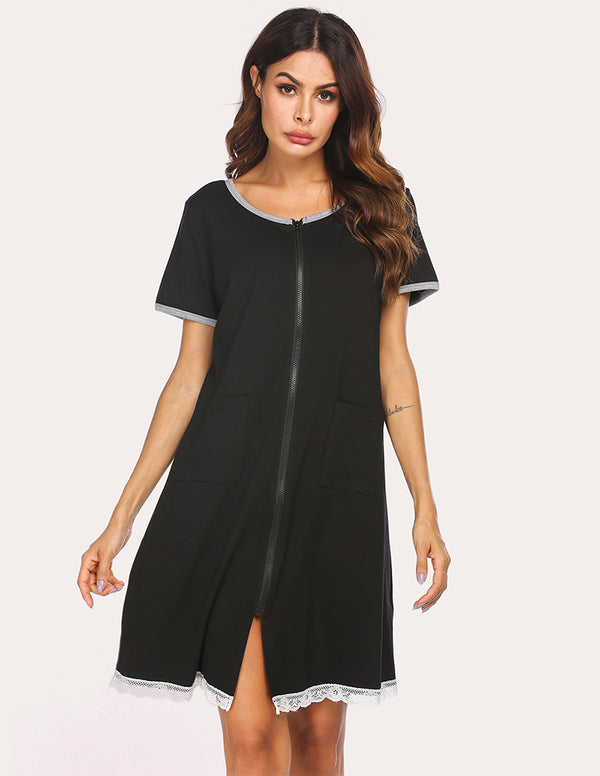 Ekouaer Ekouaer Lace Hem Nightdress With Pocket (US Only)