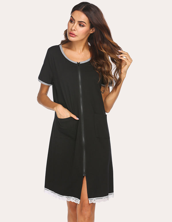 Ekouaer Ekouaer Lace Hem Nightdress With Pocket (US Only)