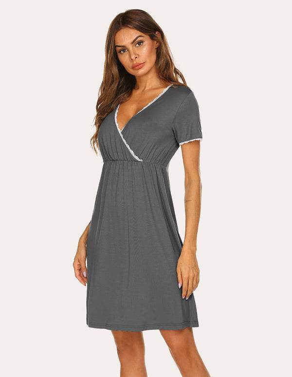 Ekouaer Ekouaer Lace Trim Maternity Nightdress (US Only)