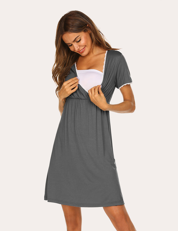 Ekouaer Ekouaer Lace Trim Maternity Nightdress (US Only)