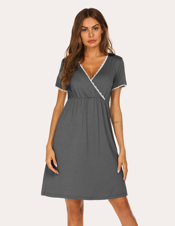 ekouaer Ekouaer Lace Trim Maternity Nightdress (US Only)