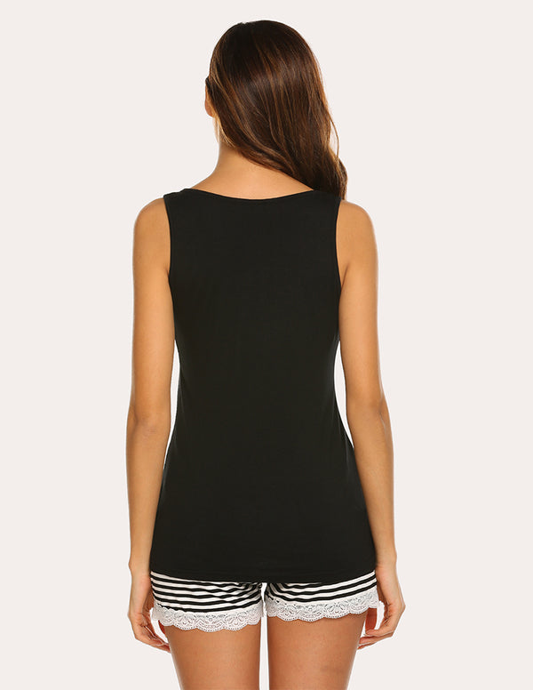 Ekouaer Ekouaer Letter Print Tank Top Shorts Pajama Set (US Only)