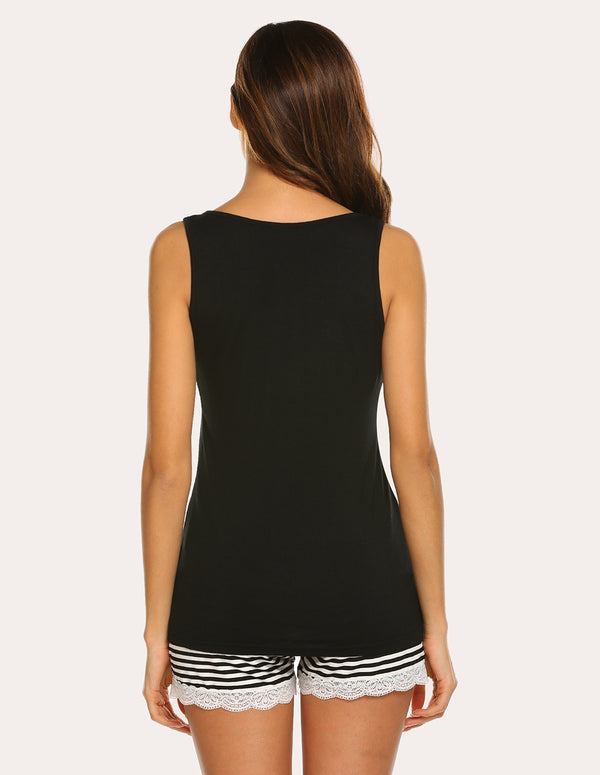 Ekouaer Ekouaer Letter Print Top Striped Shorts Pajama Set (US Only)