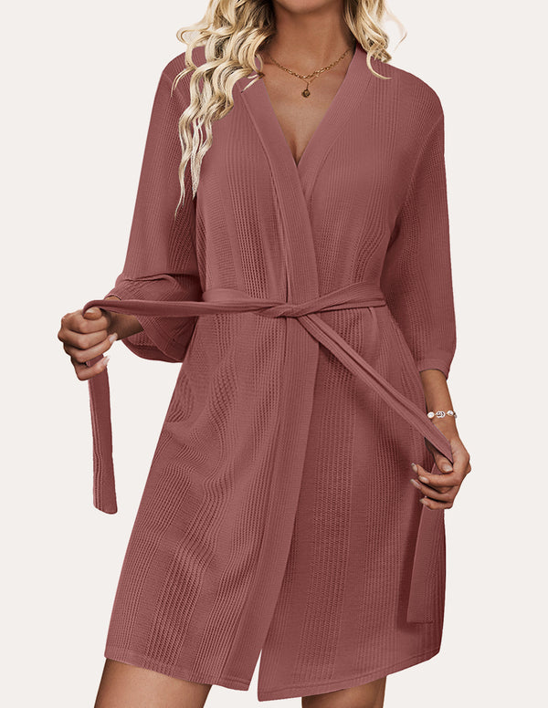 Ekouaer Luxe Comfy Waffle Kimono Bathrobe (US Only)