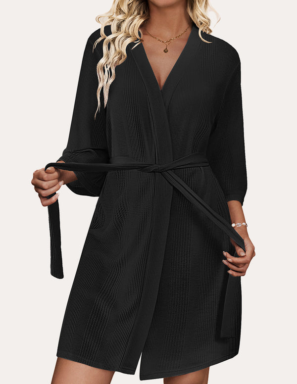 Ekouaer Luxe Comfy Waffle Kimono Bathrobe (US Only)
