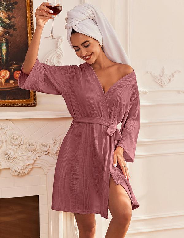 ekouaer Luxe Comfy Waffle Kimono Bathrobe (US Only)