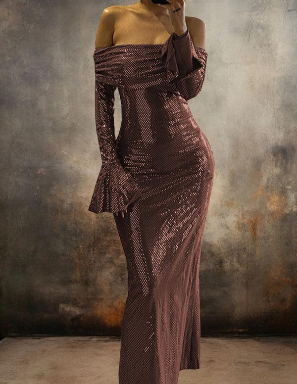 Ekouaer Luxe Sequins Off Shoulder Bodycon Dress