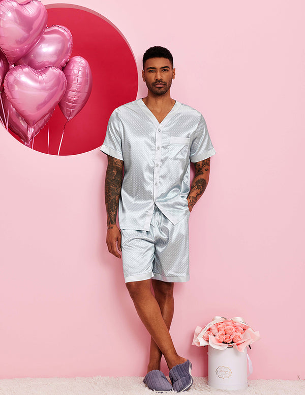 Ekouaer Men Satin Button Down Pajama Set (US Only)