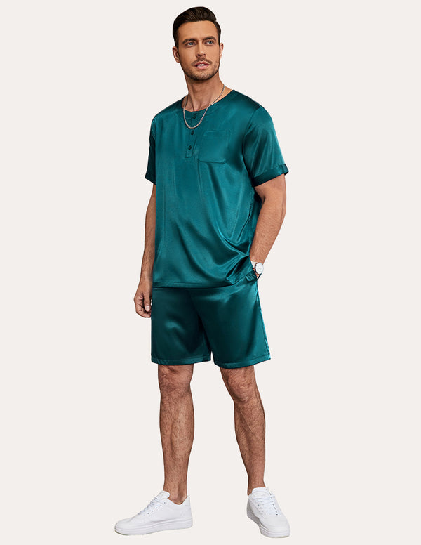 Ekouaer Ekouaer Men Short Sleeve Satin Pajamas Set (US Only)