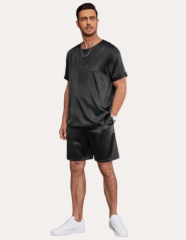 Ekouaer Ekouaer Men Short Sleeve Satin Pajamas Set (US Only)
