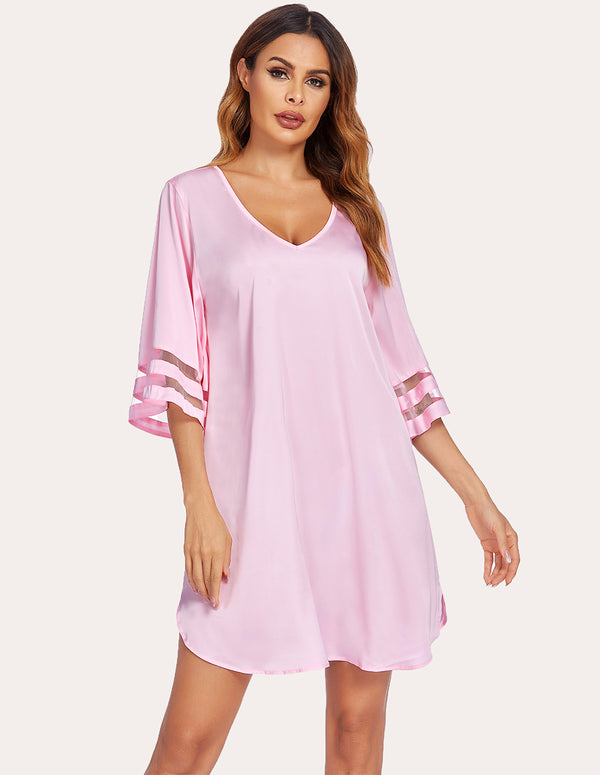 Ekouaer Ekouaer Mesh Panel Patchwork 3/4 Sleeve Mini Dress (US Only)