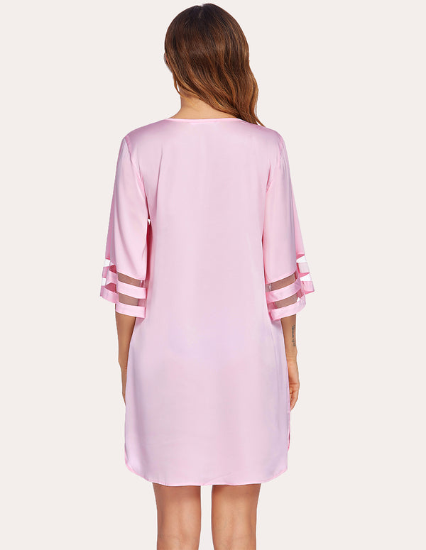 Ekouaer Ekouaer Mesh Panel Patchwork 3/4 Sleeve Mini Dress (US Only)