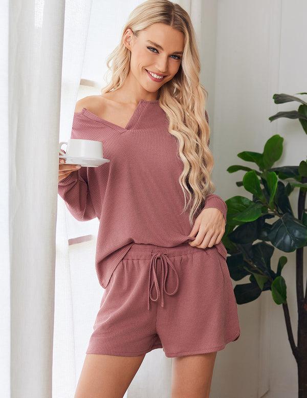 Ekouaer Ekouaer Pajamas Waffle Knit Lounge Set 2 Piece Outfits With Pockets (US Only)