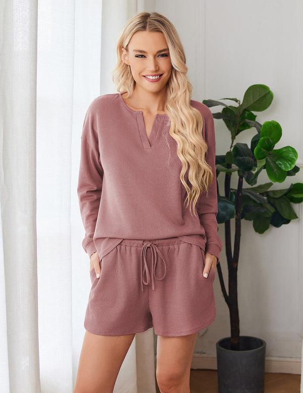 ekouaer Ekouaer Pajamas Waffle Knit Lounge Set 2 Piece Outfits with Pockets (US Only)