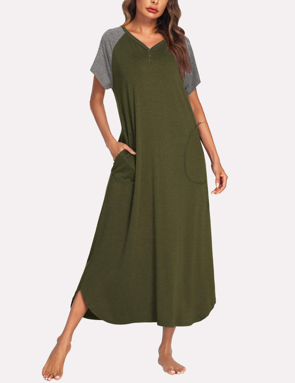 Ekouaer Ekouaer Patchwork Full Length Sleep Dress (US Only)